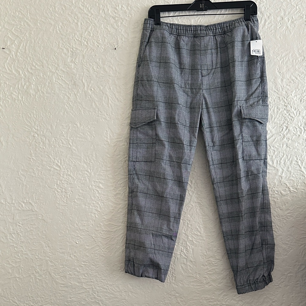 Sanctuary Gray Plaid Cargo Joggers Pants NWT Large - Picture 5 of 10